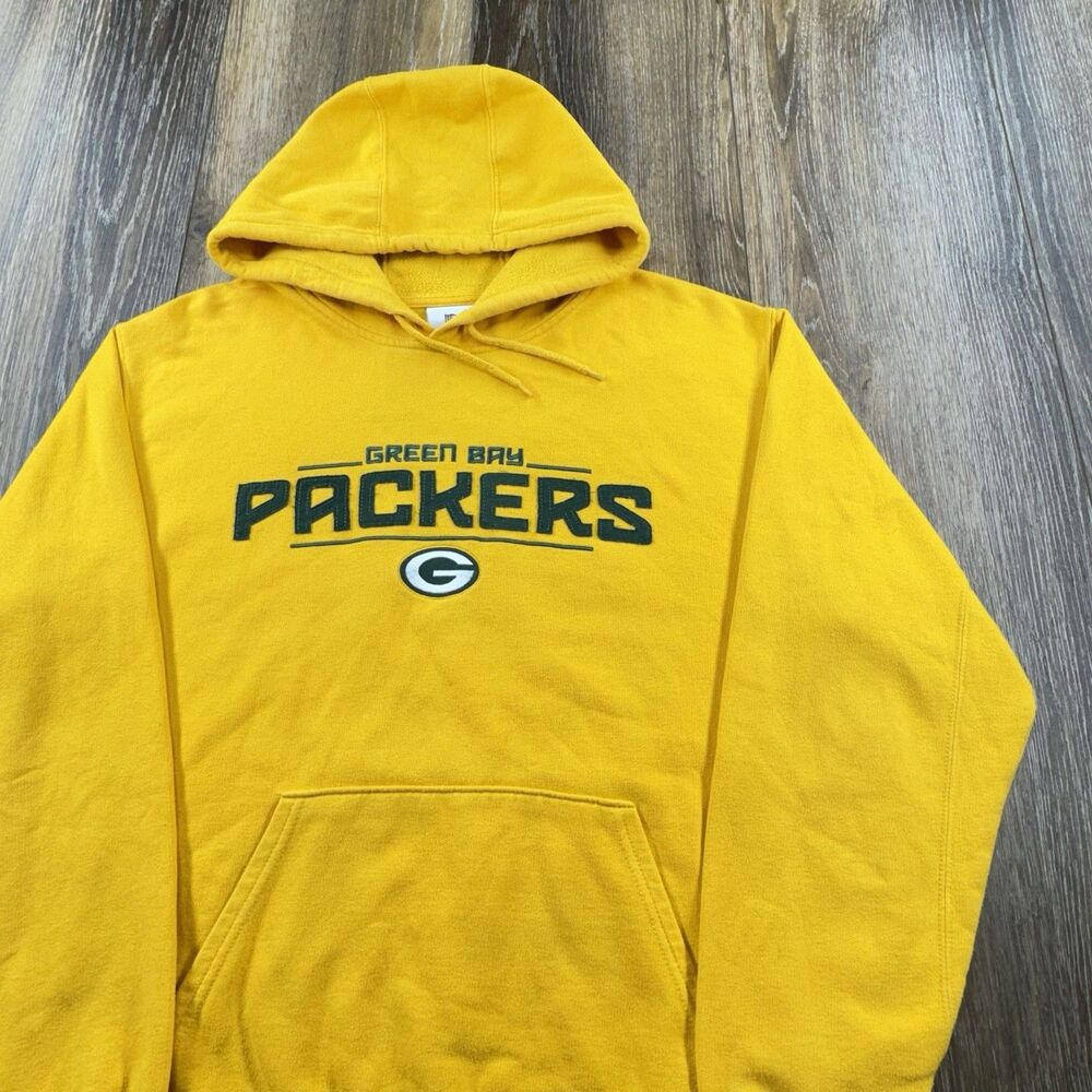 Vintage Green Bay Packers Hoodie Mens M Yellow Sweatshirt NFL Football Sweater